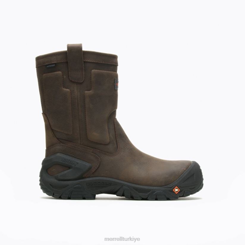 Merrell Strongfield deri çekmeli, su geçirmez, kompakt burunlu iş botu (j099315) 6JH2Z6452 espresso